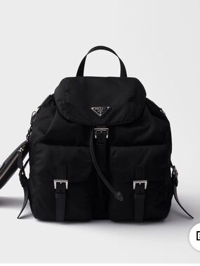 Authentic Prada Black Nylon Backpack with Buckle Pockets